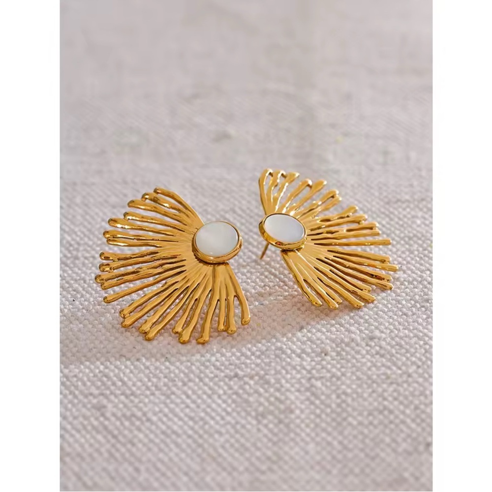Elegant Gold and White Fan Earrings